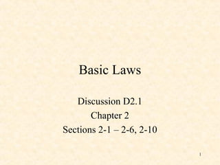 1
Basic Laws
Discussion D2.1
Chapter 2
Sections 2-1 – 2-6, 2-10
 