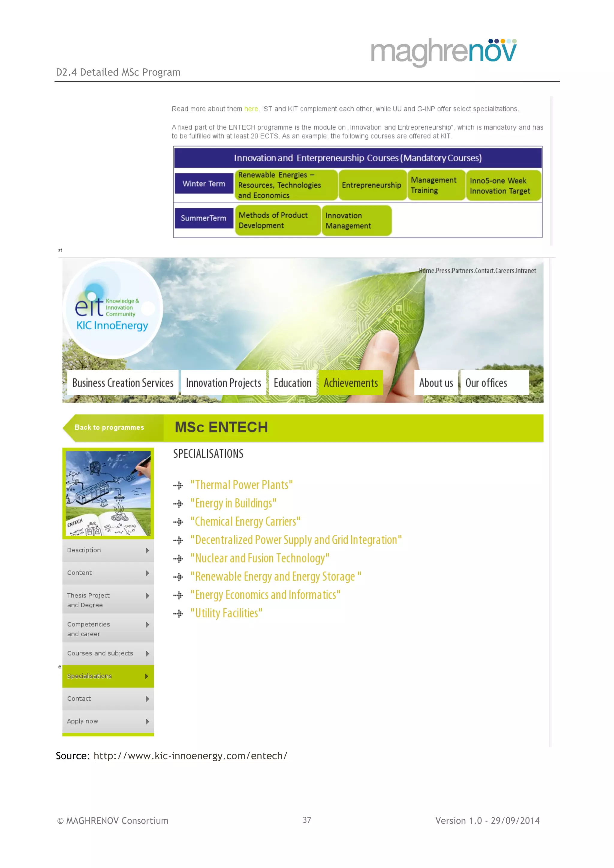 D2.4 Detailed MSc Program
© MAGHRENOV Consortium Version 1.0 - 29/09/201437
Source: http://www.kic-innoenergy.com/entech/
 