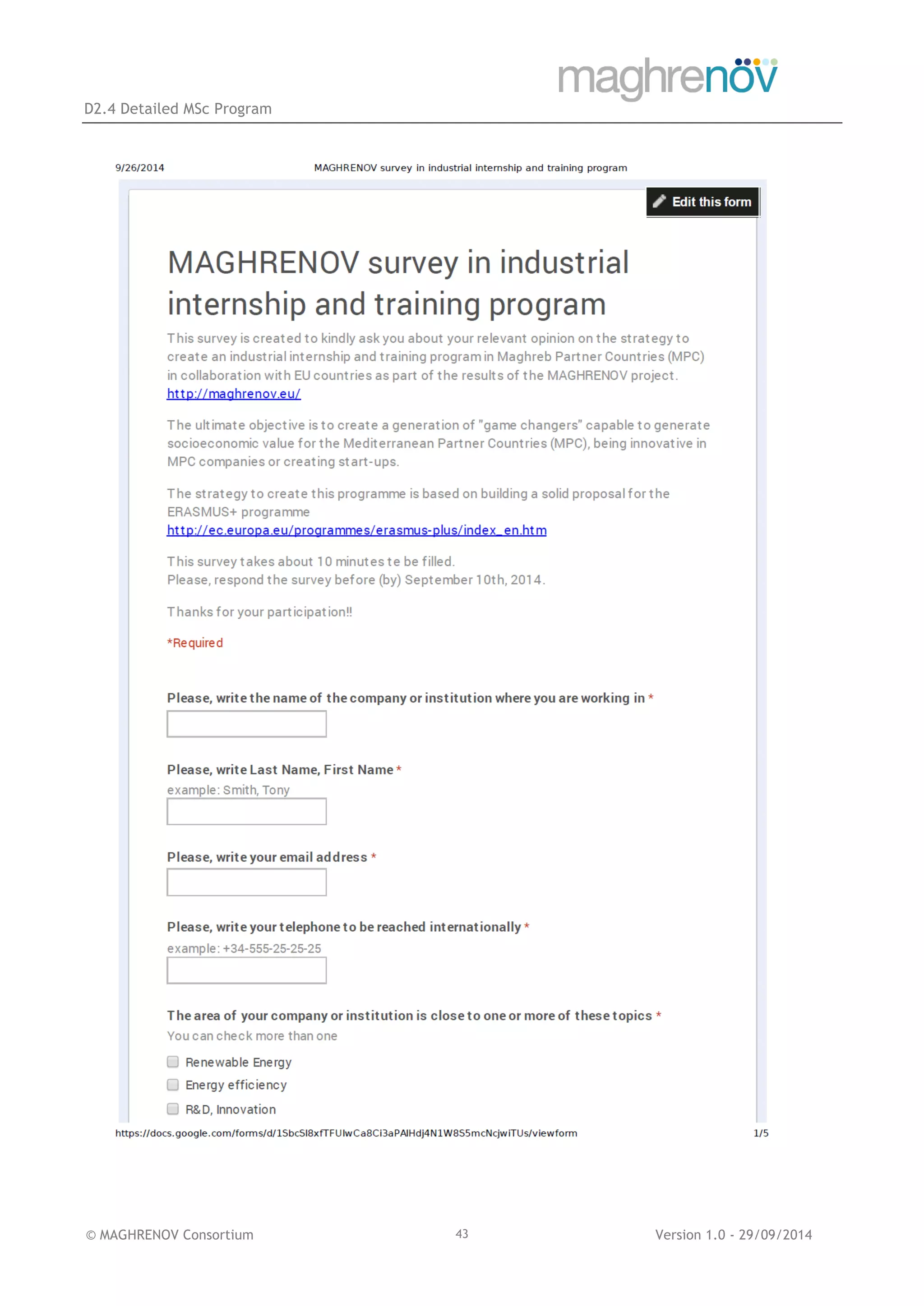 D2.4 Detailed MSc Program
© MAGHRENOV Consortium Version 1.0 - 29/09/201443
 