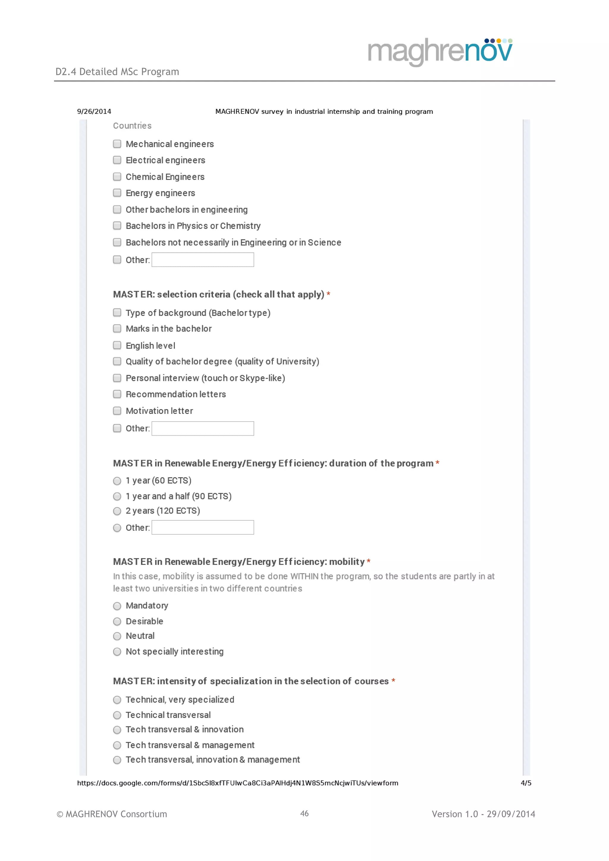 D2.4 Detailed MSc Program
© MAGHRENOV Consortium Version 1.0 - 29/09/201446
 