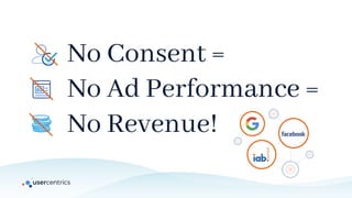 No Consent =
No Ad Performance =
No Revenue!
 