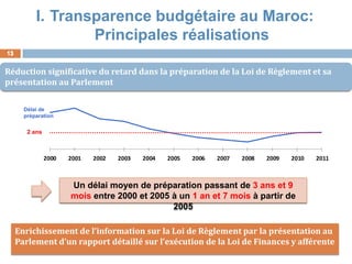 13 
I. Transparence budgétaire au Maroc: 
Principales réalisations 
Réduction significative du retard dans la préparation ...