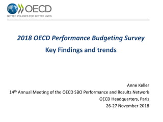 2018 OECD Performance Budgeting Survey
Key Findings and trends
Anne Keller
14th Annual Meeting of the OECD SBO Performance and Results Network
OECD Headquarters, Paris
26-27 November 2018
 