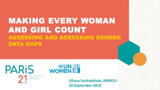 MAKING EVERY WOMAN
AND GIRL COUNT
ASSESSING AND ADRESSING GENDER
DATA GAPS
Liliana Suchodolska, PARIS21
20 September 2019
 