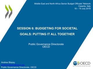SESSION 6: BUDGETING FOR SOCIETAL
GOALS: PUTTING IT ALL TOGETHER
Public Governance Directorate
OECD
Middle East and North Africa Senior Budget Officials’ Network
Caserta, Italy
18 – 19 July 2019
Andrew Blazey
andrew.blazey@oecd.org
Public Governance Directorate, OECD
 