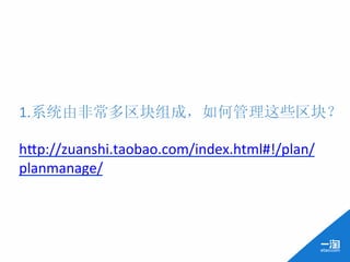 1.系统由非常多区块组成，如何管理这些区块？	
  
	
  
h;p://zuanshi.taobao.com/index.html#!/plan/
planmanage/	
  
	
  
 
