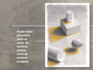 Puede haber penumbra tanto en zonas  de sombras propias …Elclaroscuro