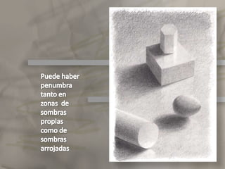 Puede haber penumbra tanto en zonas  de sombras propias como de sombras arrojadasElclaroscuro