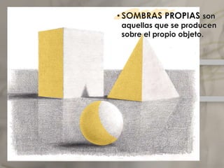 SOMBRAS ARROJADAS o PROYECTADAS son las que el objeto produce sobre otros objetos, como las del suelo.Elclaroscuro