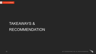 TAKEAWAYS &
RECOMMENDATION
2017 CROWDSTRIKE, INC. ALL RIGHTS RESERVED.38
 