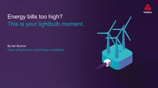 By Ian Burrow
Head of Agriculture and Energy at NatWest
Energy bills too high?
This is your lightbulb moment.
 