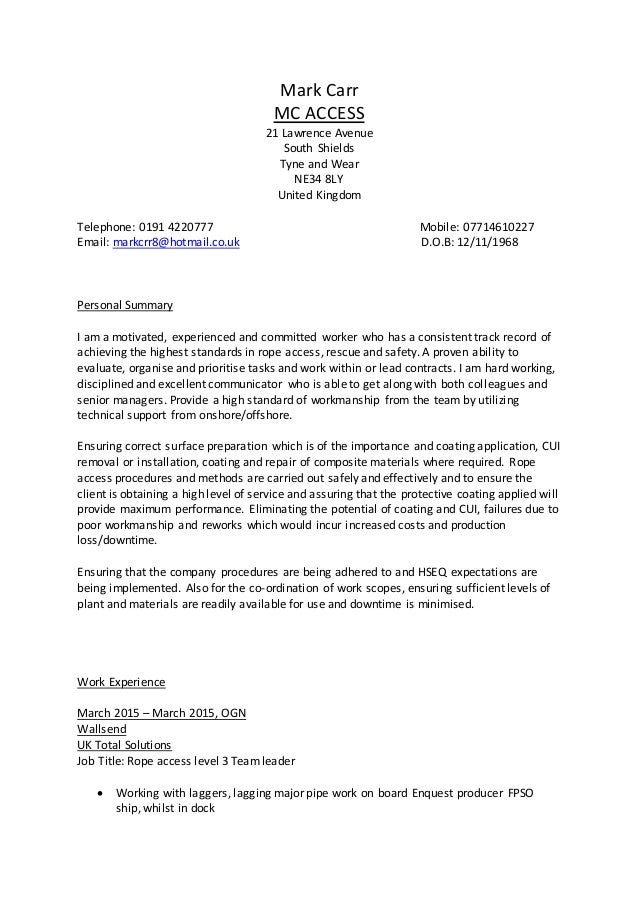 mark carr cv new