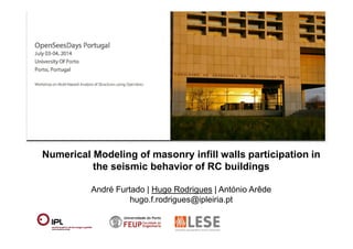 Numerical Modeling of masonry infill walls participation in 
the seismic behavior of RC buildings 
André Furtado | Hugo Rodrigues | António Arêde 
hugo.f.rodrigues@ipleiria.pt 
 