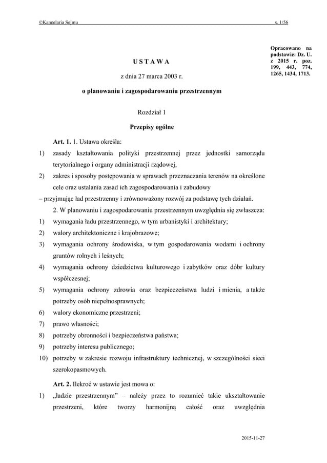 Ustawa o planowaniu i zagospodarowaniu przestrzennym - tekst