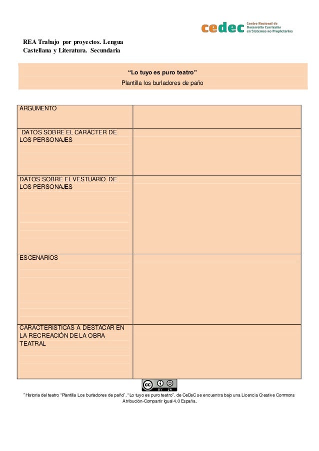 REA Trabajo por proyectos. Lengua
Castellana y Literatura. Secundaria
”Historia del teatro “Plantilla Los burladores de pa...