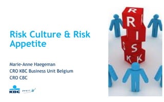 Marie-Anne Haegeman
CRO KBC Business Unit Belgium
CRO CBC
Risk Culture & Risk
Appetite
 