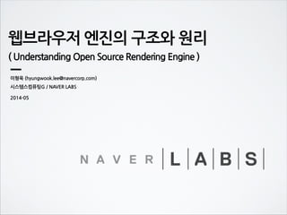 웹브라우저 엔진의 구조와 원리
( Understanding Open Source Rendering Engine )
이형욱 (hyungwook.lee@navercorp.com)
시스템스컴퓨팅G / NAVER LABS
2014-05
 