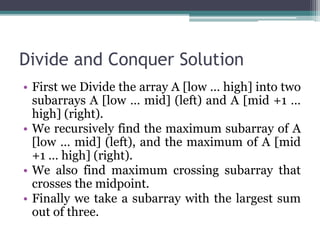 The Maximum Subarray Problem | PPTX
