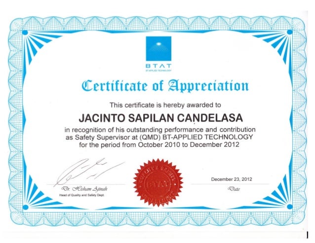 certificate of appreciate