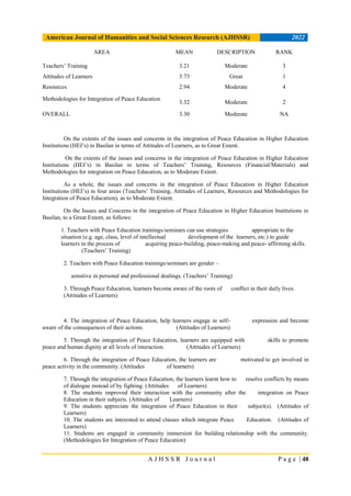 ISSUES AND CONCERNS IN THE INTEGRATION OF PEACE EDUCATION IN HIGHER ...