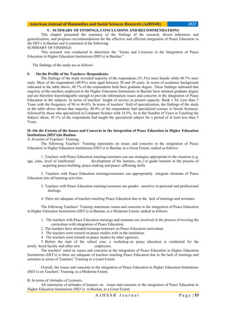 ISSUES AND CONCERNS IN THE INTEGRATION OF PEACE EDUCATION IN HIGHER ...