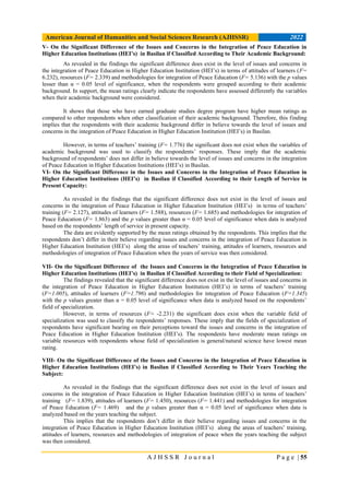 ISSUES AND CONCERNS IN THE INTEGRATION OF PEACE EDUCATION IN HIGHER ...