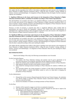 ISSUES AND CONCERNS IN THE INTEGRATION OF PEACE EDUCATION IN HIGHER ...