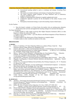 ISSUES AND CONCERNS IN THE INTEGRATION OF PEACE EDUCATION IN HIGHER ...