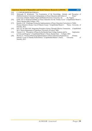 ISSUES AND CONCERNS IN THE INTEGRATION OF PEACE EDUCATION IN HIGHER ...