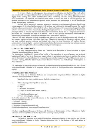 ISSUES AND CONCERNS IN THE INTEGRATION OF PEACE EDUCATION IN HIGHER ...