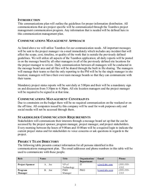 communications management plan project management communication plan