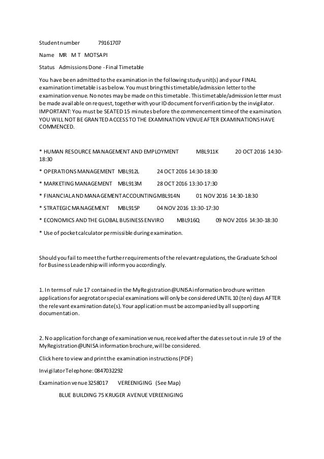 timetable exam print unisa TABLE TIME EXAM
