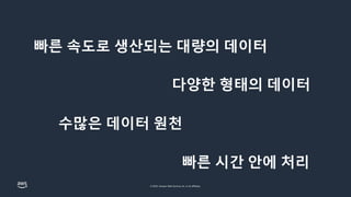 © 2023, Amazon Web Services, Inc. or its affiliates.
빠른 속도로 생산되는 대량의 데이터
다양한 형태의 데이터
수많은 데이터 원천
빠른 시간 안에 처리
 