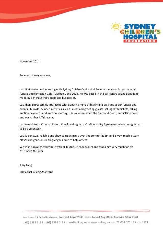 Sydney Children Hospital Reference Leter