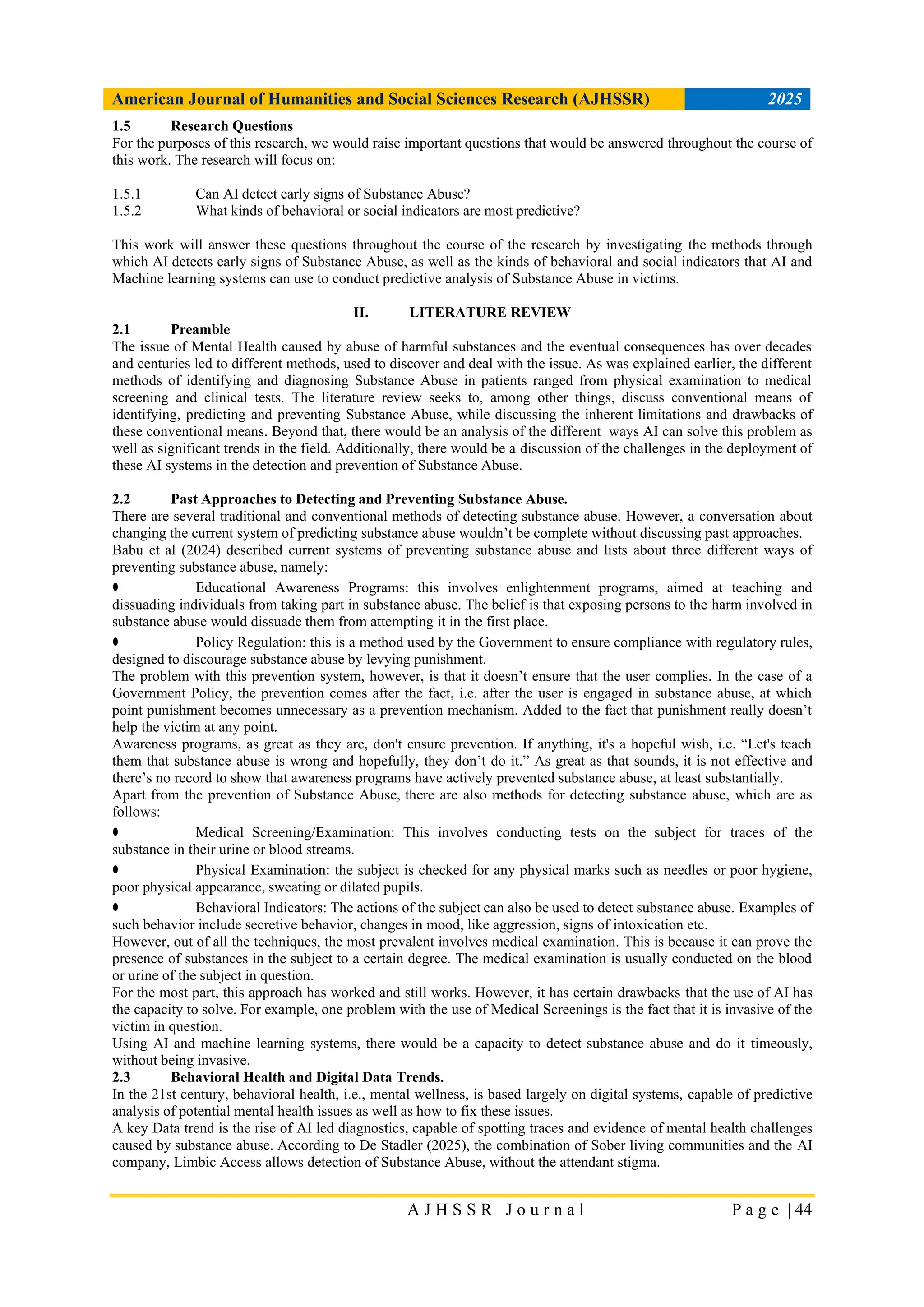 Artificial Intelligence for Early Detection of Substance Abuse Risk: A ...