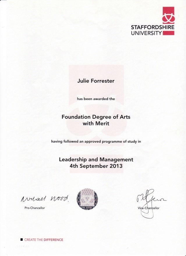foundation degree certificate.