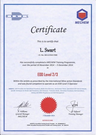 EOD Level 2& 3 Certificate