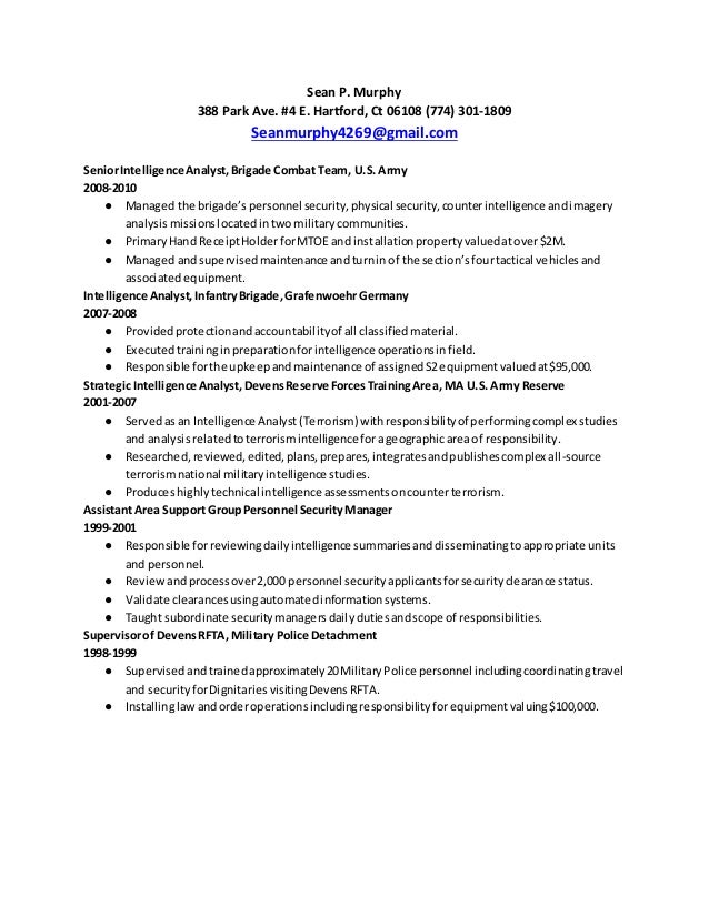 sean murphy senior analyst resume intelligence analyst resume