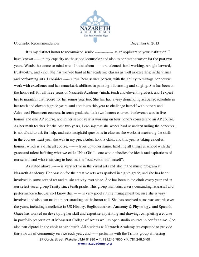 writing sample for reed barbara nazareth academy letter of reference service academy letter of recommendation