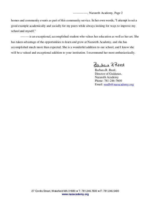 writing sample for reed barbara nazareth academy letter of reference service academy letter of recommendation
