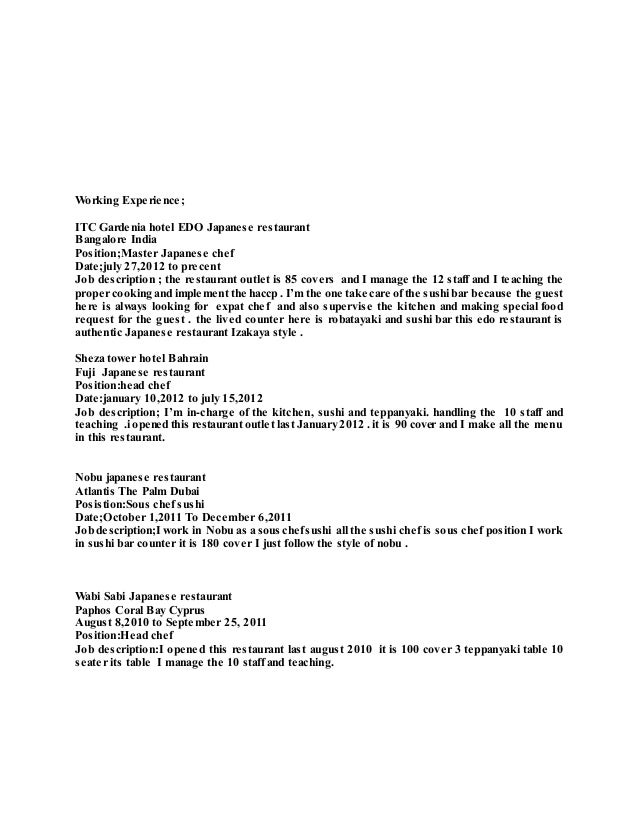 japanese chef resume copy