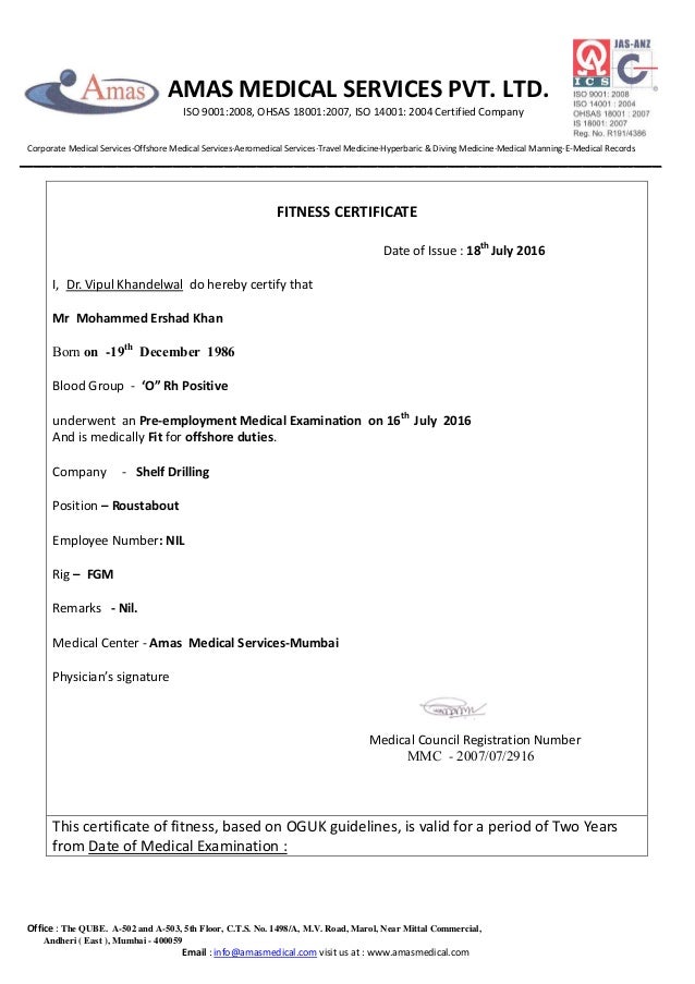 Mohammed Ershad Khan Medical Report OGUK