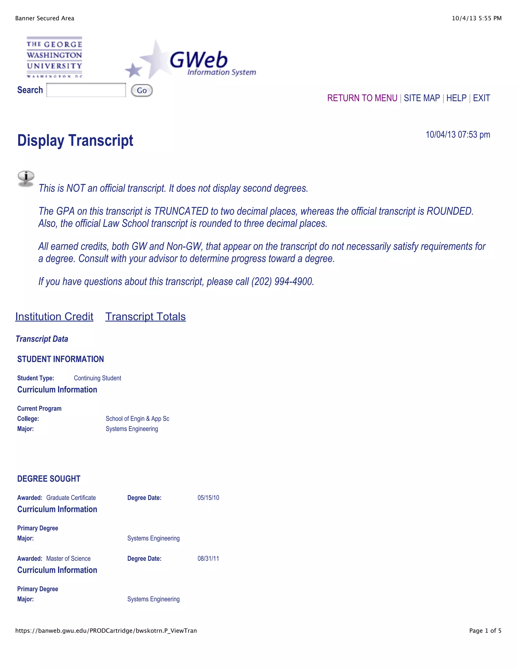 Gwu Transcript Request 96 - 781adq3