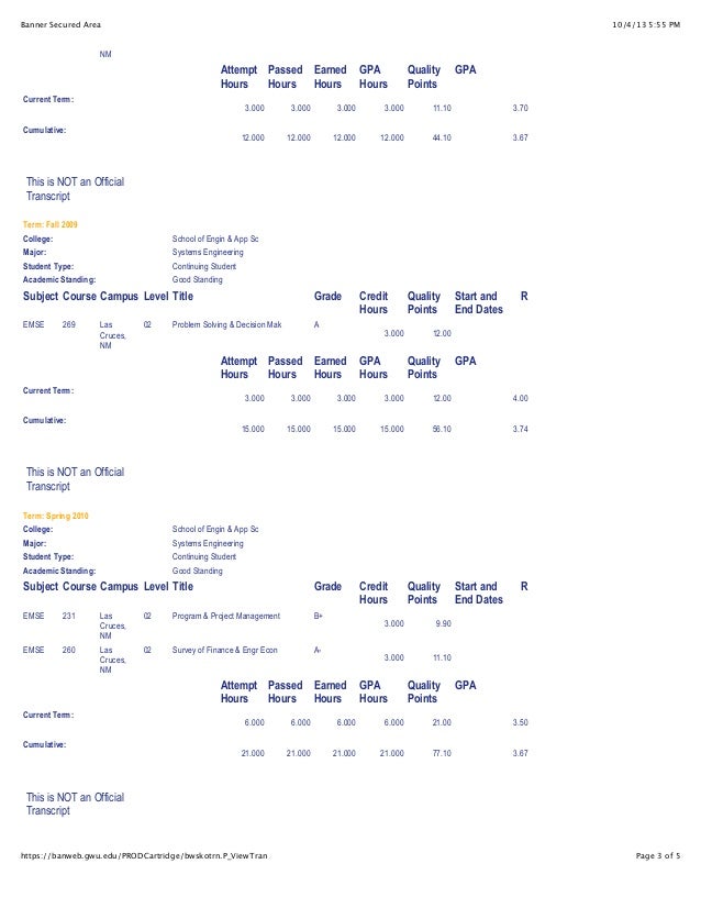 Gwu Unofficial Transcript