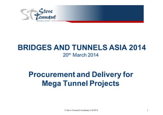 BRIDGES  AND  TUNNELS  ASIA  2014
20th March  2014
Procurement  and  Delivery  for  
Mega  Tunnel  Projects
© Steve TennantConsultancy Ltd2014 1
 