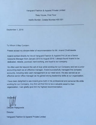 ANAND RECOMMENDATION LETTER