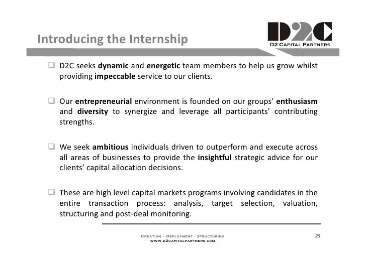 D2 Capital Partners Capital Markets Internship D2 Capital Partners Capital Markets Internship