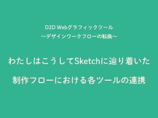 わたしはこうしてSketchに辿り着いた
D2D Webグラフィックツール
∼デザインワークフローの転換∼
制作フローにおける各ツールの連携
 