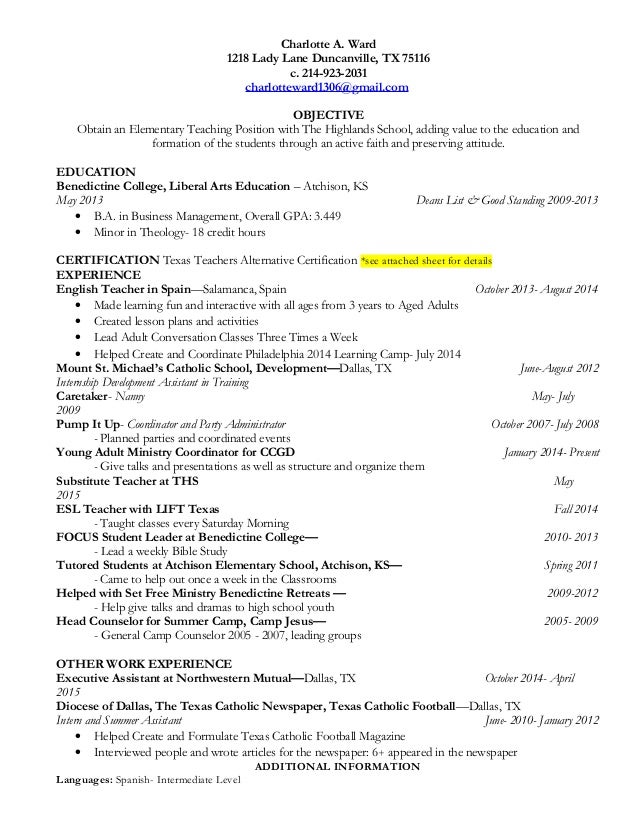Resume For Education 2015