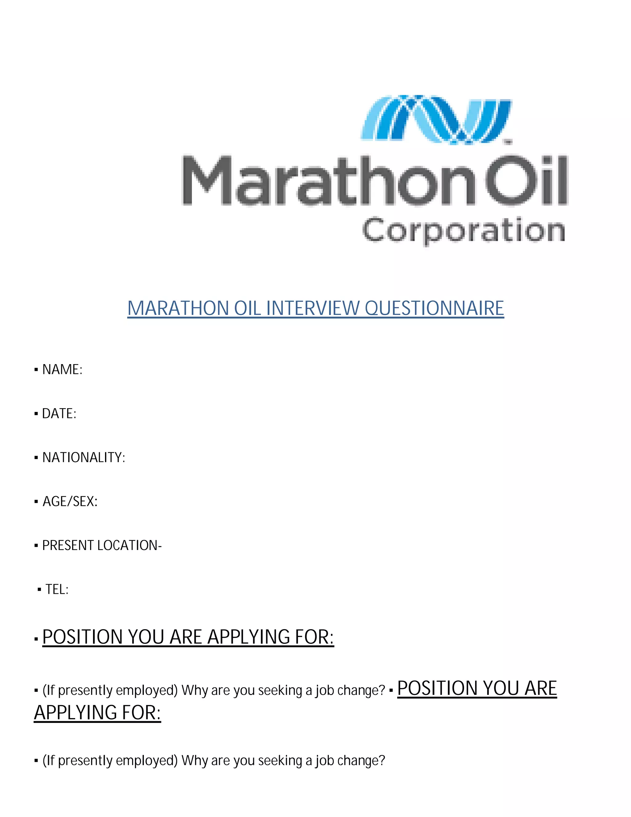 MARATHONOILINTERVIEWQUESTIONNAIRE3 (1) PDF